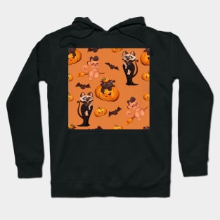 spooky halloween pattern with dracula light orange Hoodie